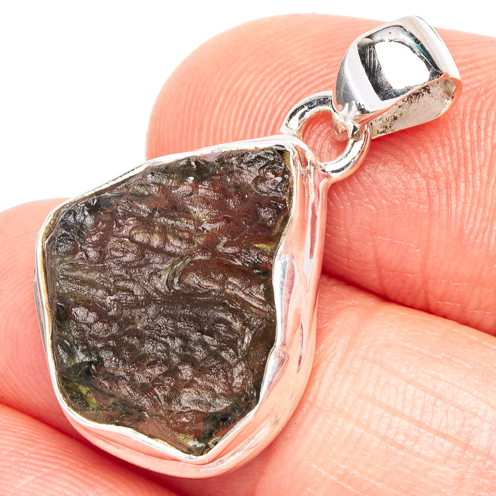 Rare Moldavite Pendant 1 1/8" (925 Sterling Silver) P43937