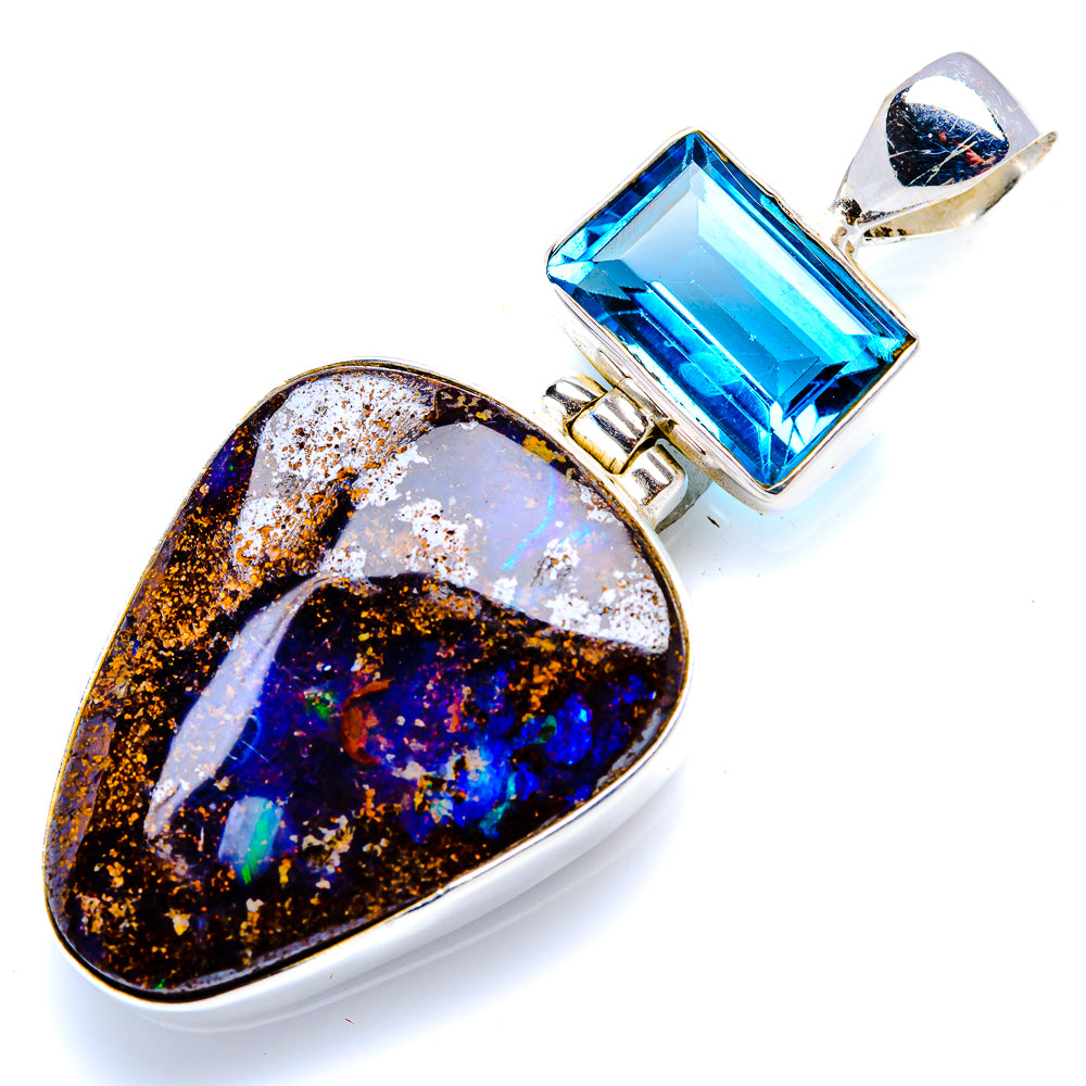 Boulder Opal, Blue Quartz Pendant 1 7/8" (925 Sterling Silver) PD38236