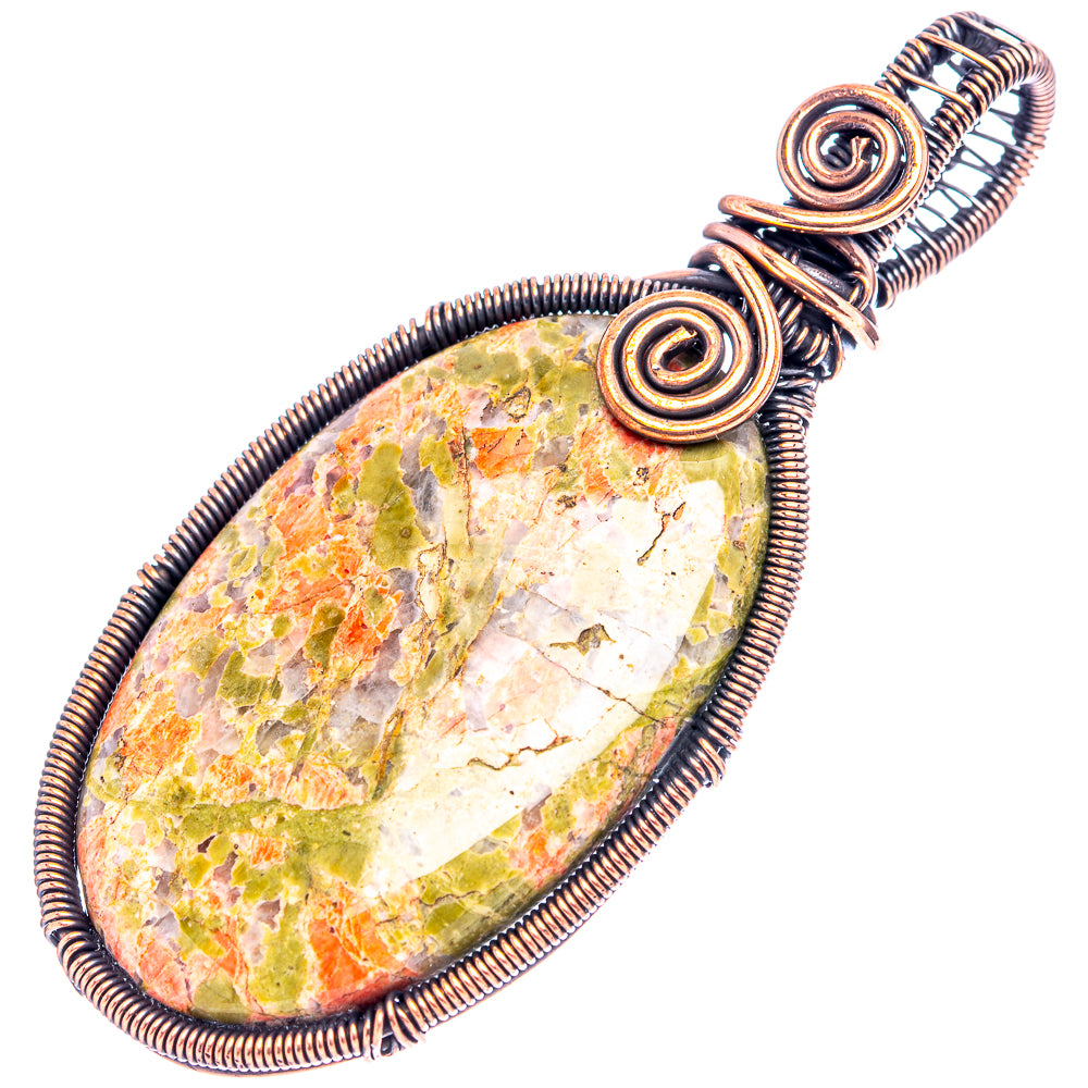 Unakite Wire Wrap Pendant 2 3/4" (Oxidized Copper)