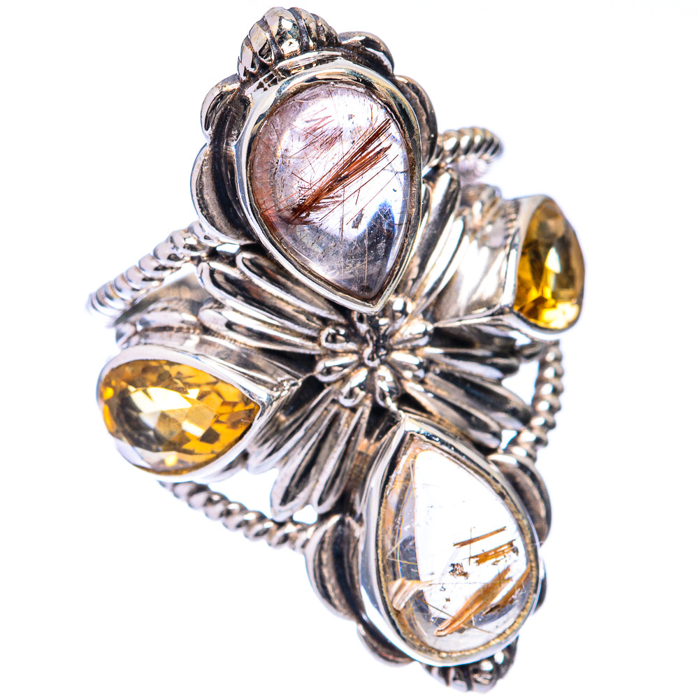 Large Rutilated Quartz, Citrine Ring Size 5.75 (925 Sterling Silver) R141469