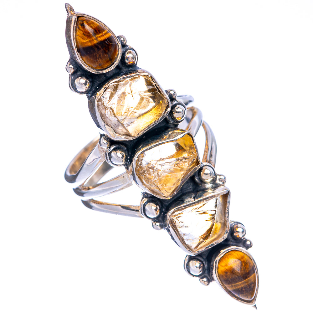 Large Rough Citrine, Tiger Eye Ring Size 6.25 (925 Sterling Silver) R145314
