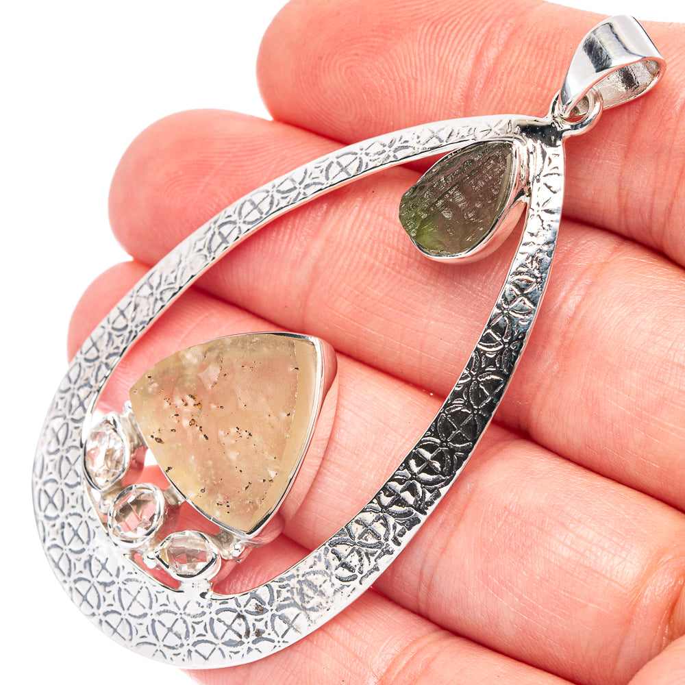 Signature Moldavite, Libyan Desert Glass, Herkimer Diamond Pendant 2 5/8" (925 Sterling Silver) P44660