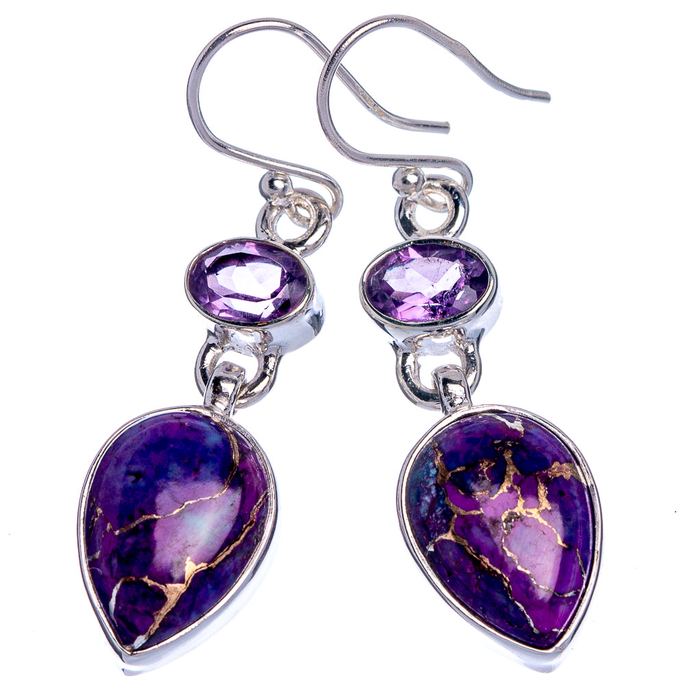 Purple Copper Composite Turquoise, Amethyst Earrings 1 5/8" (925 Sterling Silver) E433026