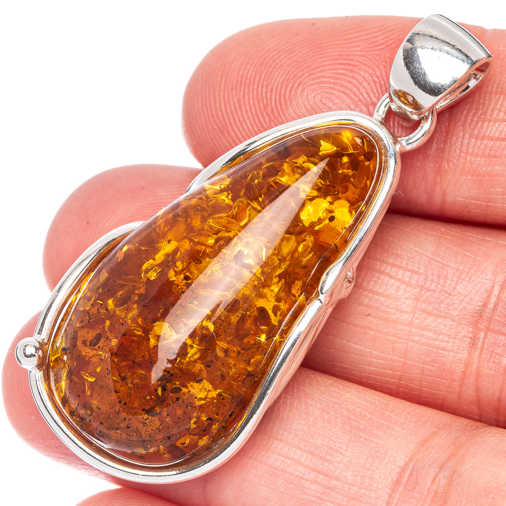 Anasilvercos Baltic Amber Pendant 1 3/4" (925 Sterlnig Silver)