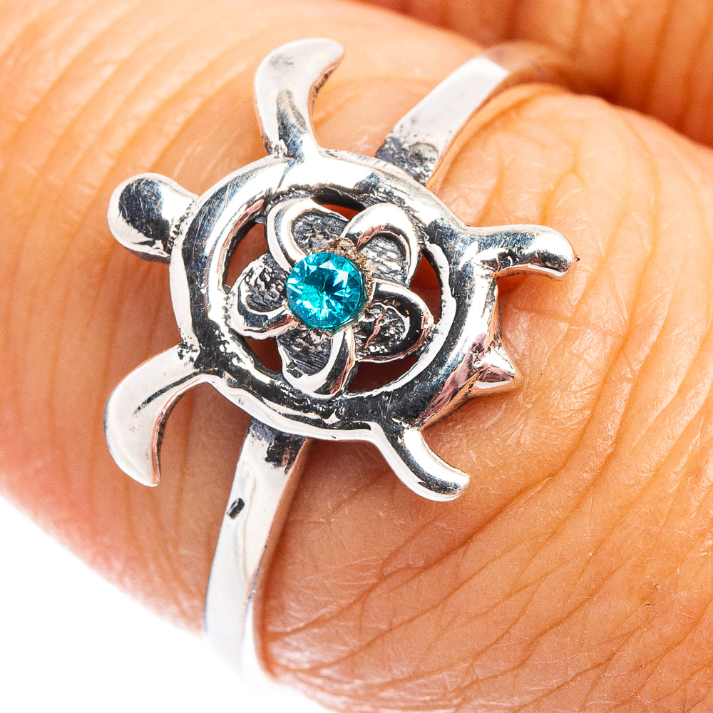 Blue Cubic Zirconia Seaturtle Dainty Ring Size 7.75 (.925 Sterling Silver)