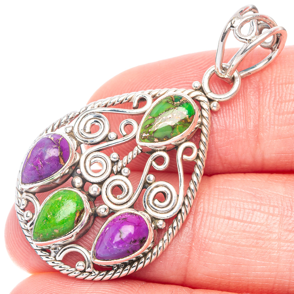 Purple Green Copper Composite Turquoise Pendant 1 5/8" (925 Sterling Silver) P41096