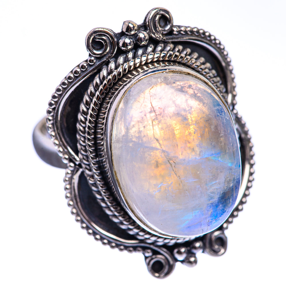 Rainbow Moonstone 925 Sterling Silver Ring Size 7.25
