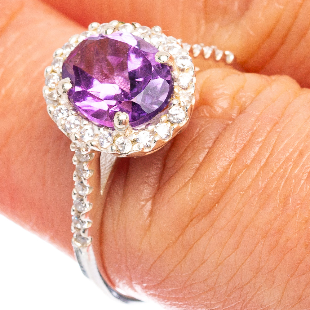 Amethyst, Cubic Zirconia Ring Size 7 (.925 Sterling Silver)