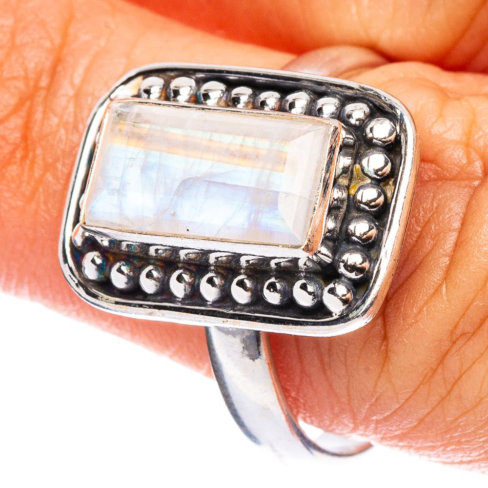 Rainbow Moonstone Ring Size 8 (925 Sterling Silver) R7930