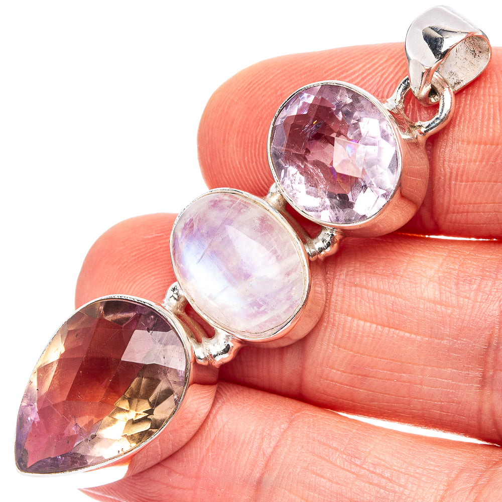Premium Rainbow Moonstone, Ametrine Pendant 2 1/8" (.925 Sterling Silver)