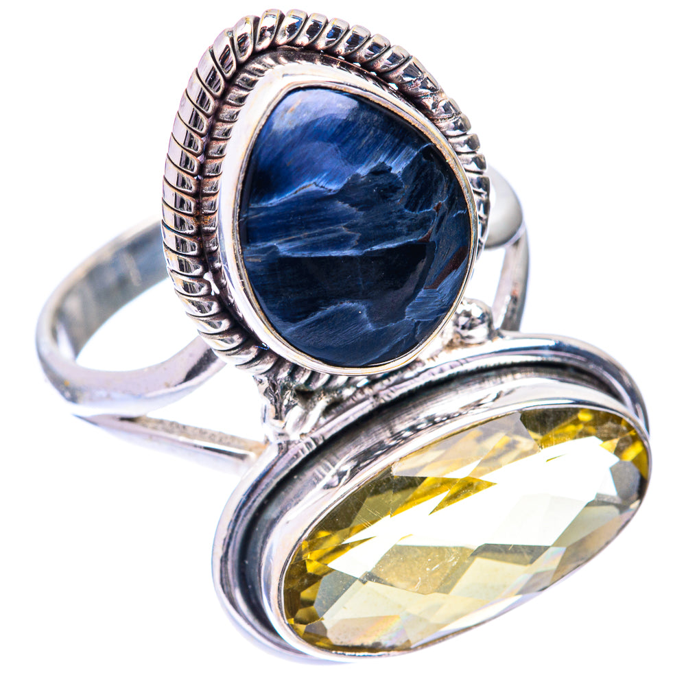 Large Lemon Quartz, Pietersite Ring Size 10.75 (925 Sterling Silver) R140833
