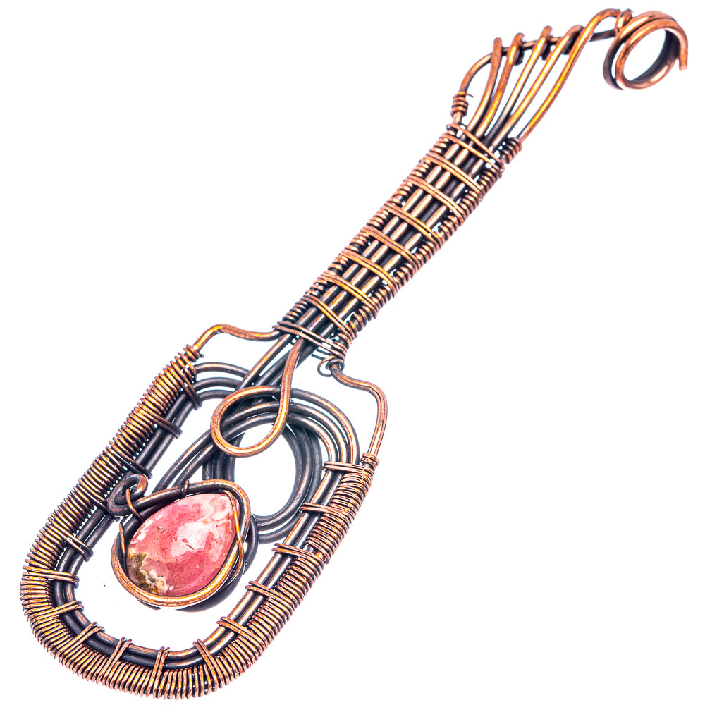 Rhodochrosite Wire Wrap Pendant 3 7/8" (Oxidized Copper)