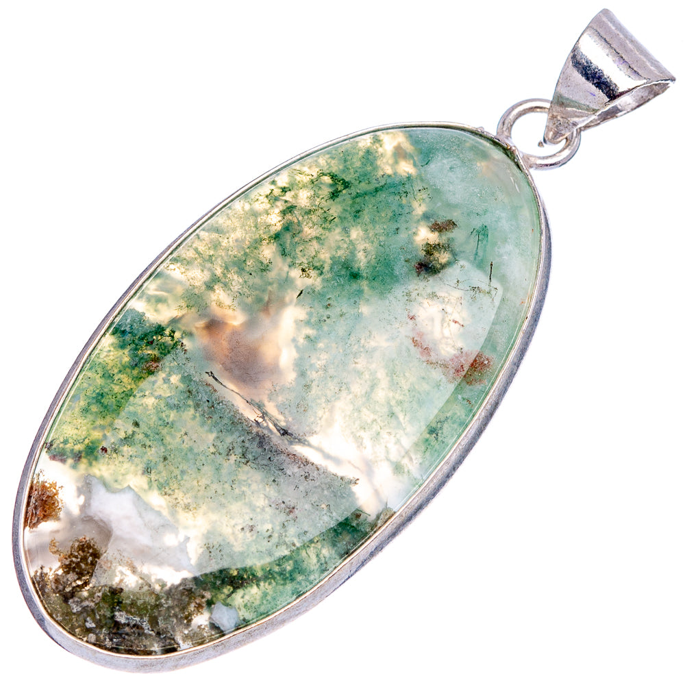 Green Moss Agate Pendant 2 1/8" (Silver Plated)