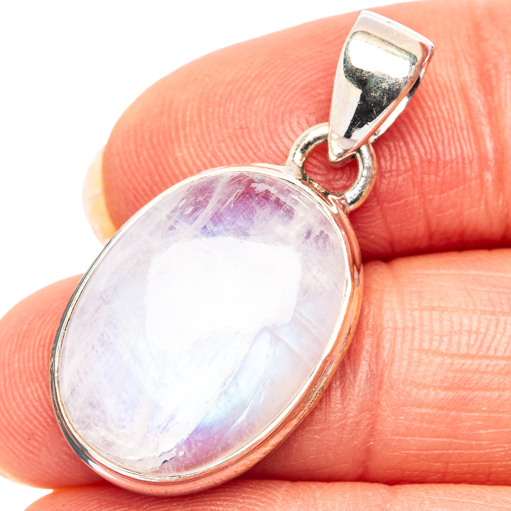 Rainbow Moonstone Pendant 1 1/4" (.925 Sterling Silver)