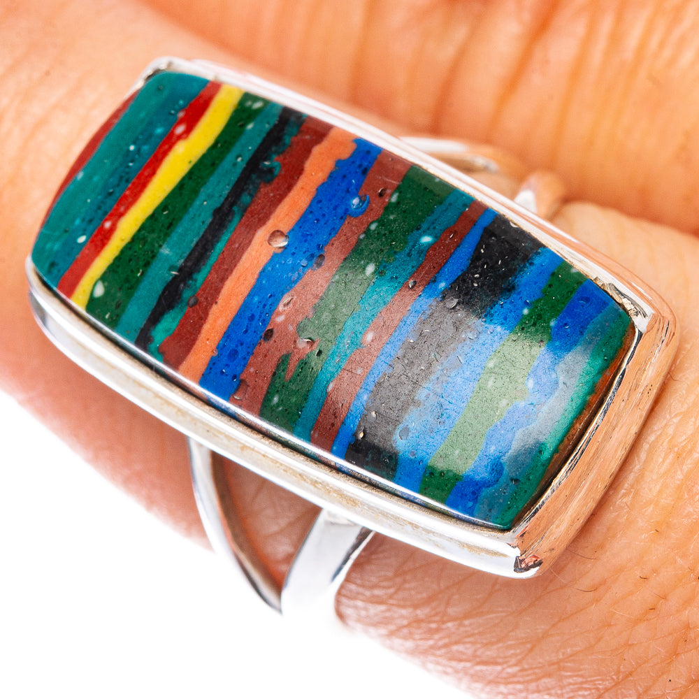 Rainbow Calsilica Ring Size 7.5 (925 Sterling Silver) R1571