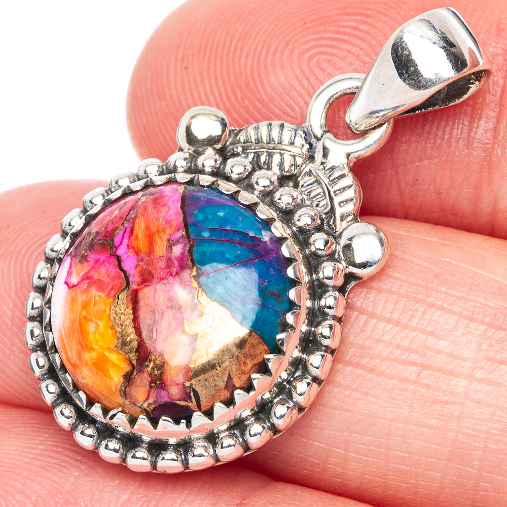 Kingman Pink Dahlia Turquoise 925 Sterling Silver Pendant 1 1/4" (925 Sterling Silver) P41903