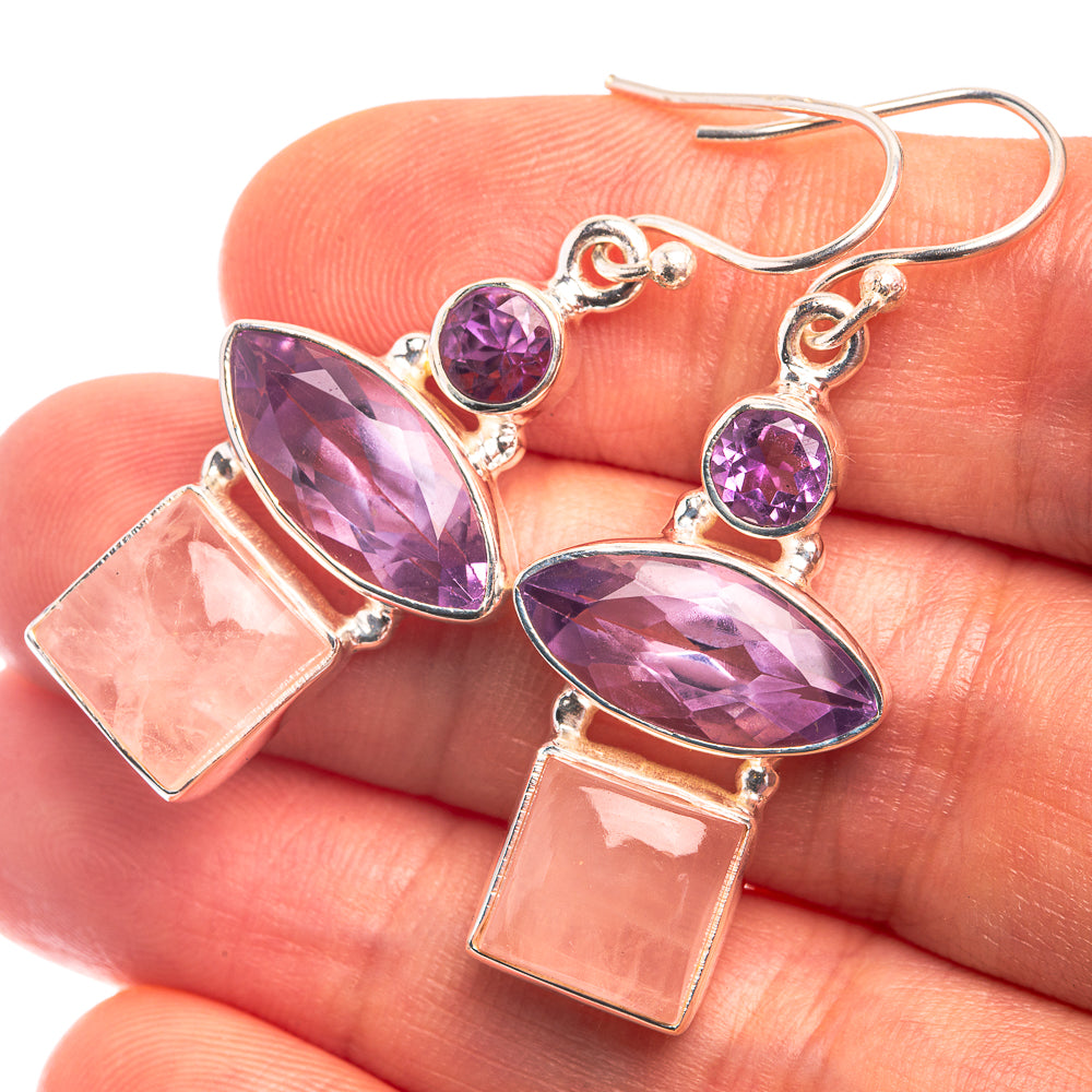 Rose Quartz, Amethyst Earrings 1 5/8" (925 Sterling Silver) E432384
