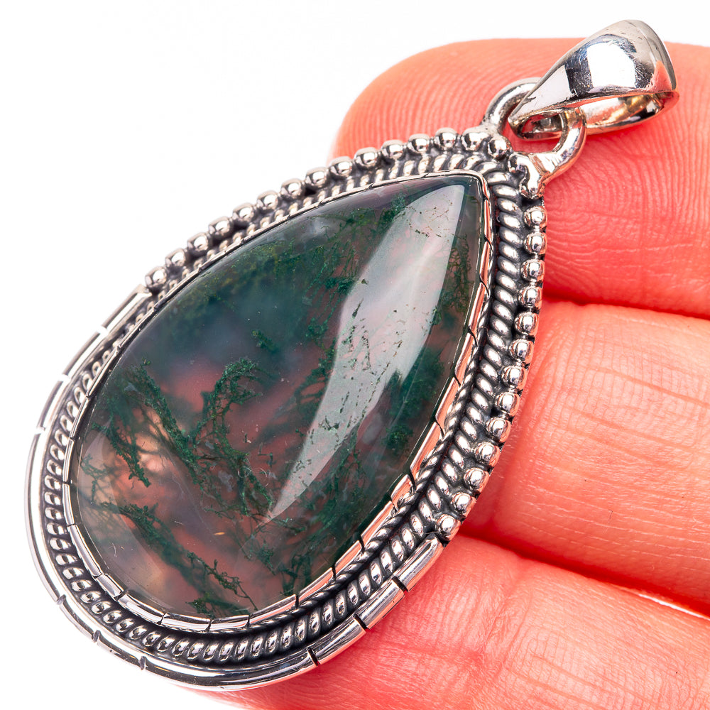 Green Moss Agate Pendant 1 3/4" (925 Sterling Silver) P38711