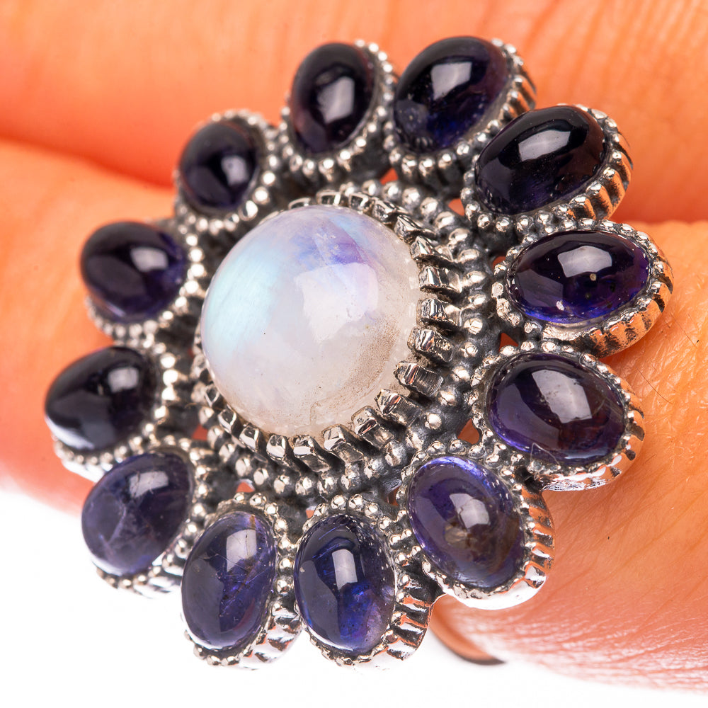 Large Rainbow Moonstone, Tanzanite 925 Sterling Silver Ring Size 7.5 (925 Sterling Silver) RING140416