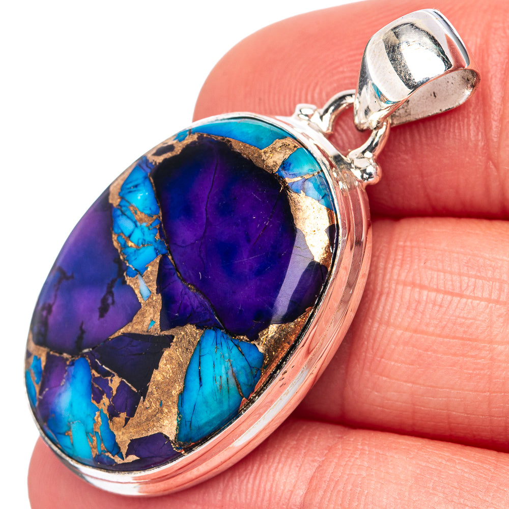 Purple Dahlia Mohave Turquoise Pendant 1 1/2" (.925 Sterling Silver)