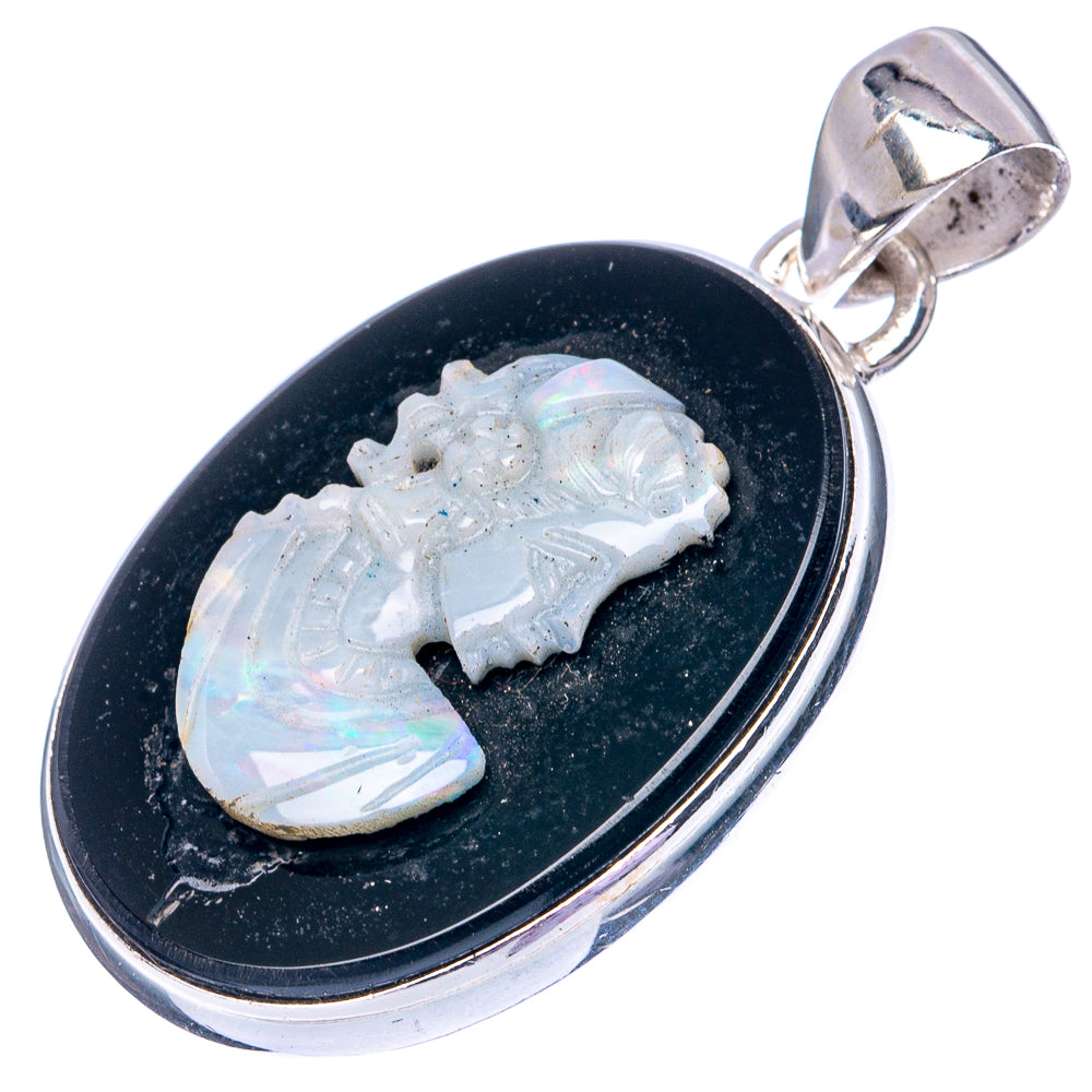 Lady Face Opal Cameo 925 Sterling Silver Pendant 1 3/8" (925 Sterling Silver) P42663