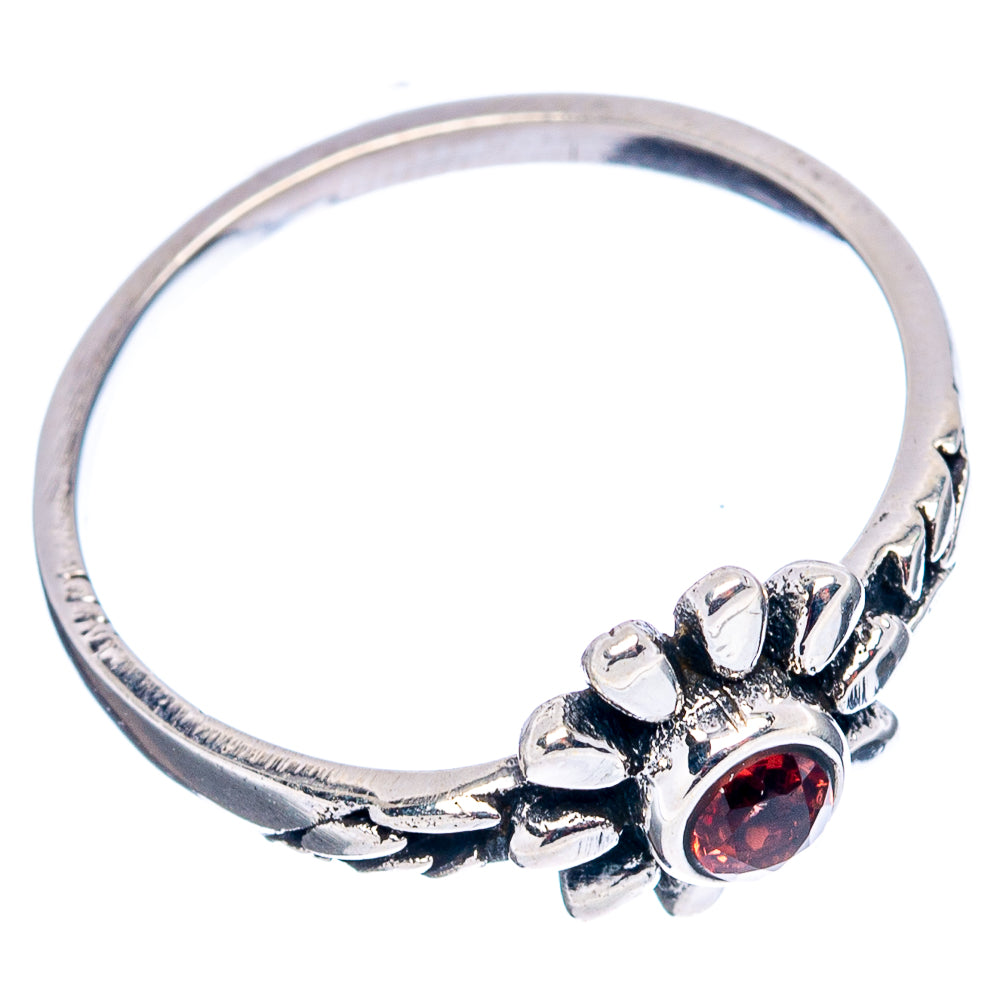 Garnet Flower Dainty Ring Size 6.75 (.925 Sterling Silver)
