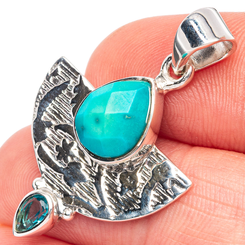 Premium Sleeping Beauty Turquoise, Blue Topaz Pendant 1 3/8" (925 Sterling Silver) P44688