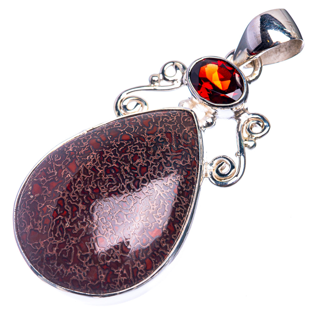 Dinosaur Bone, Garnet 925 Sterling Silver Pendant 1 7/8"