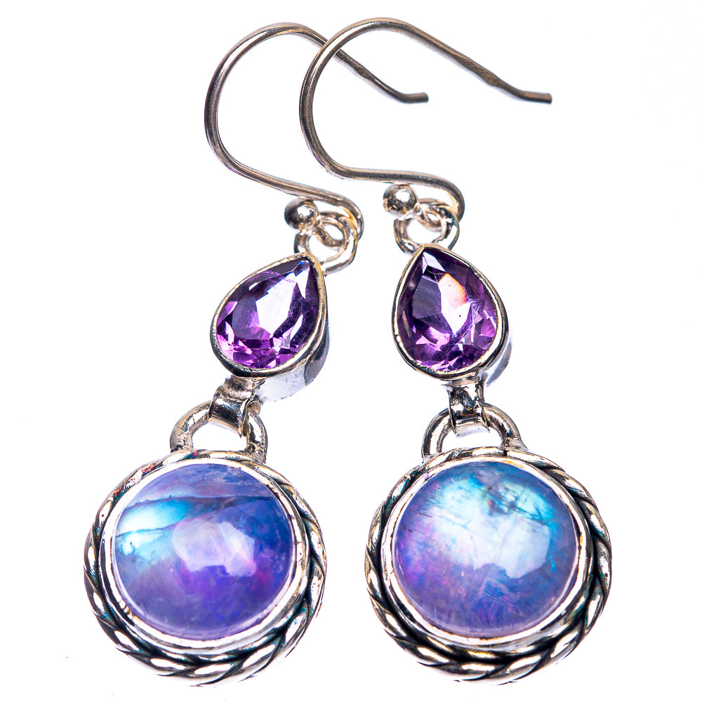 Rainbow Moonstone, Amethyst Earrings 1 1/2" (925 Sterling Silver) E432628