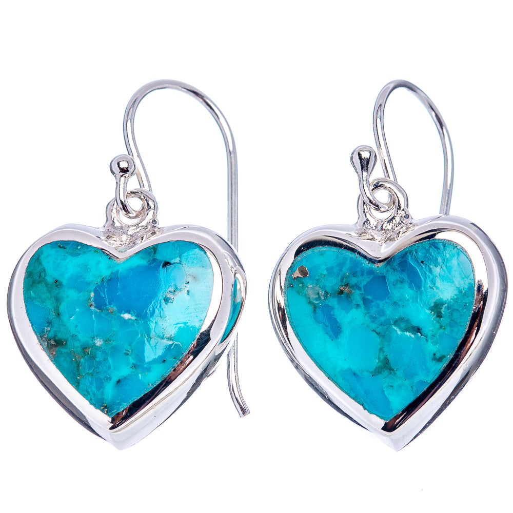 Native Style Mohave Turquoise Heart Earrings 1 1/8" (.925 Sterling Silver)