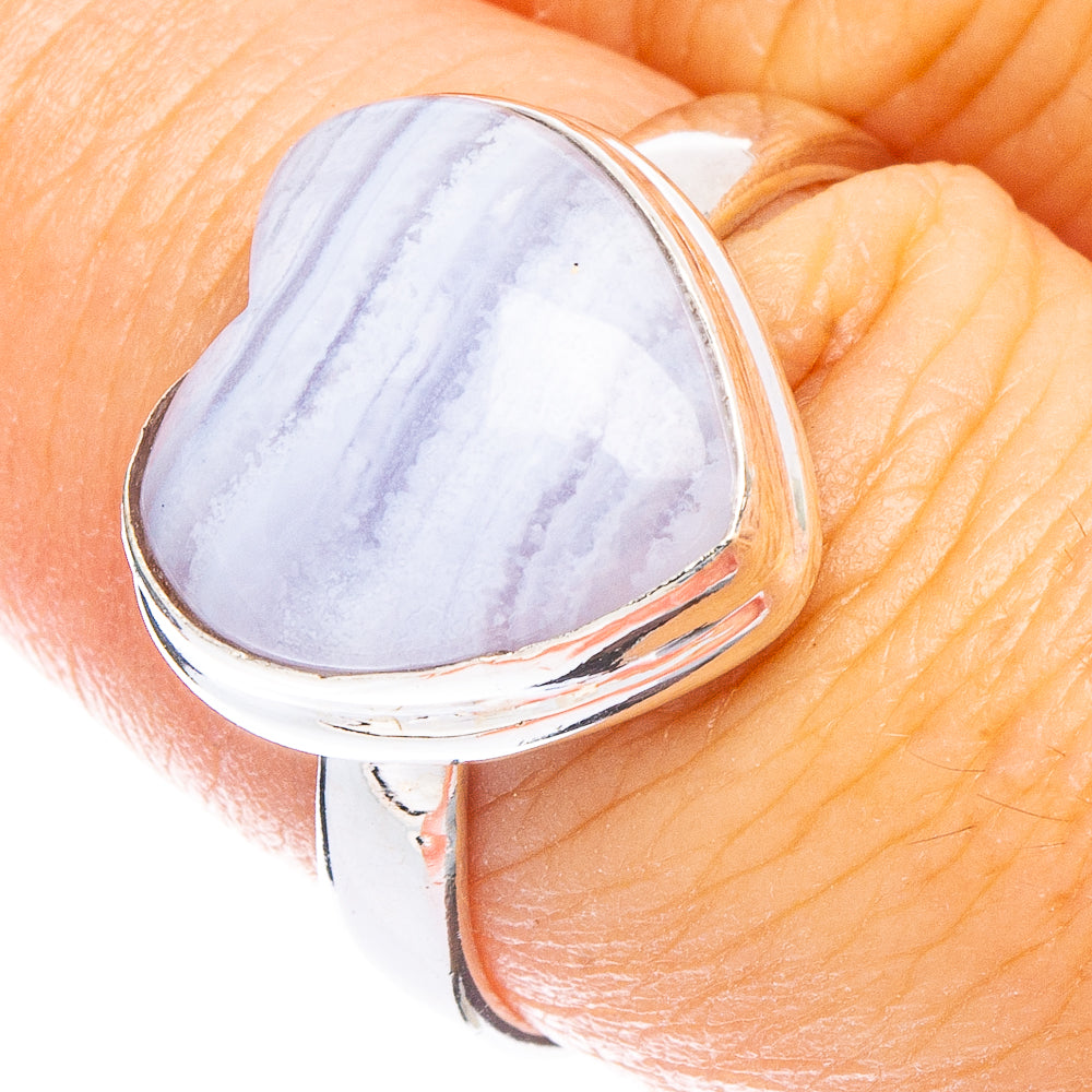 Blue Lace Agate Heart Ring Size 8 (925 Sterling Silver) R6696