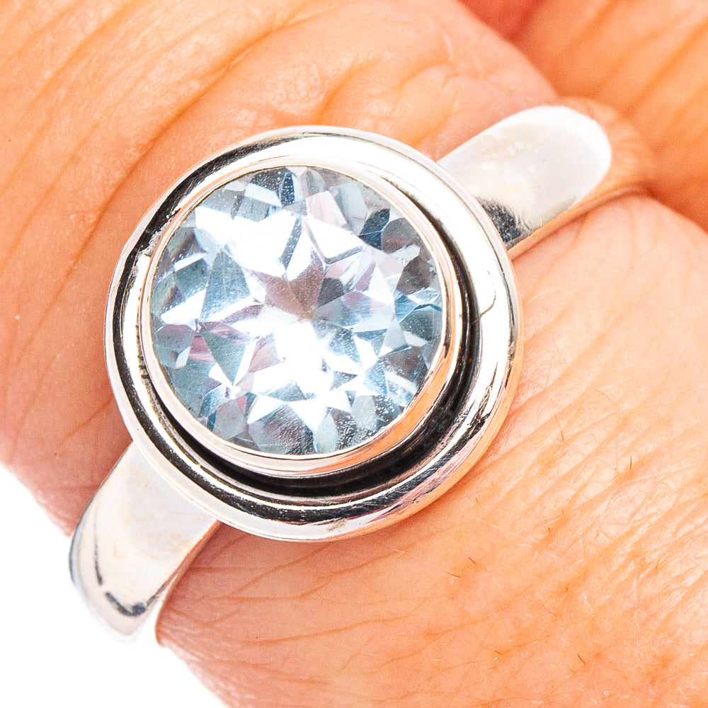Faceted Blue Topaz Ring Size 8.5 (.925 Sterling Silver)