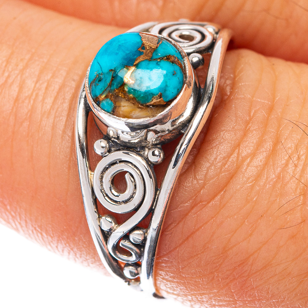 Blue Copper Composite Turquoise Dainty Ring Size 8.25 (925 Sterling Silver) R145044