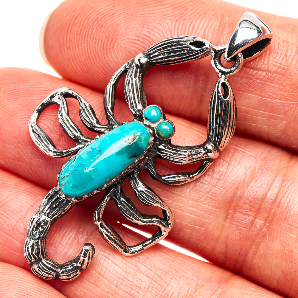 Native Style Mohave Turquoise Scorpion Pendant 1 3/4" (.925 Sterling Silver)