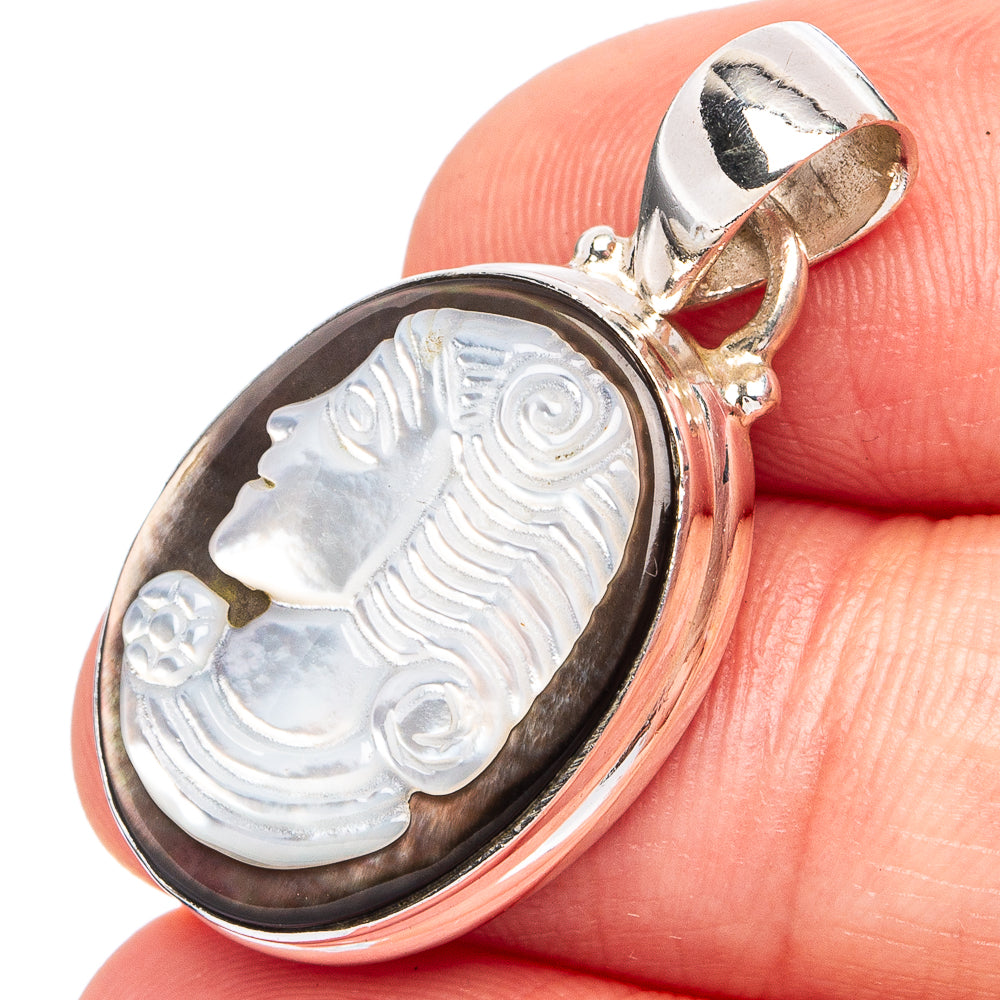 Mother Of Pearl Cameo Pendant 1 1/4" (.925 Sterling Silver)