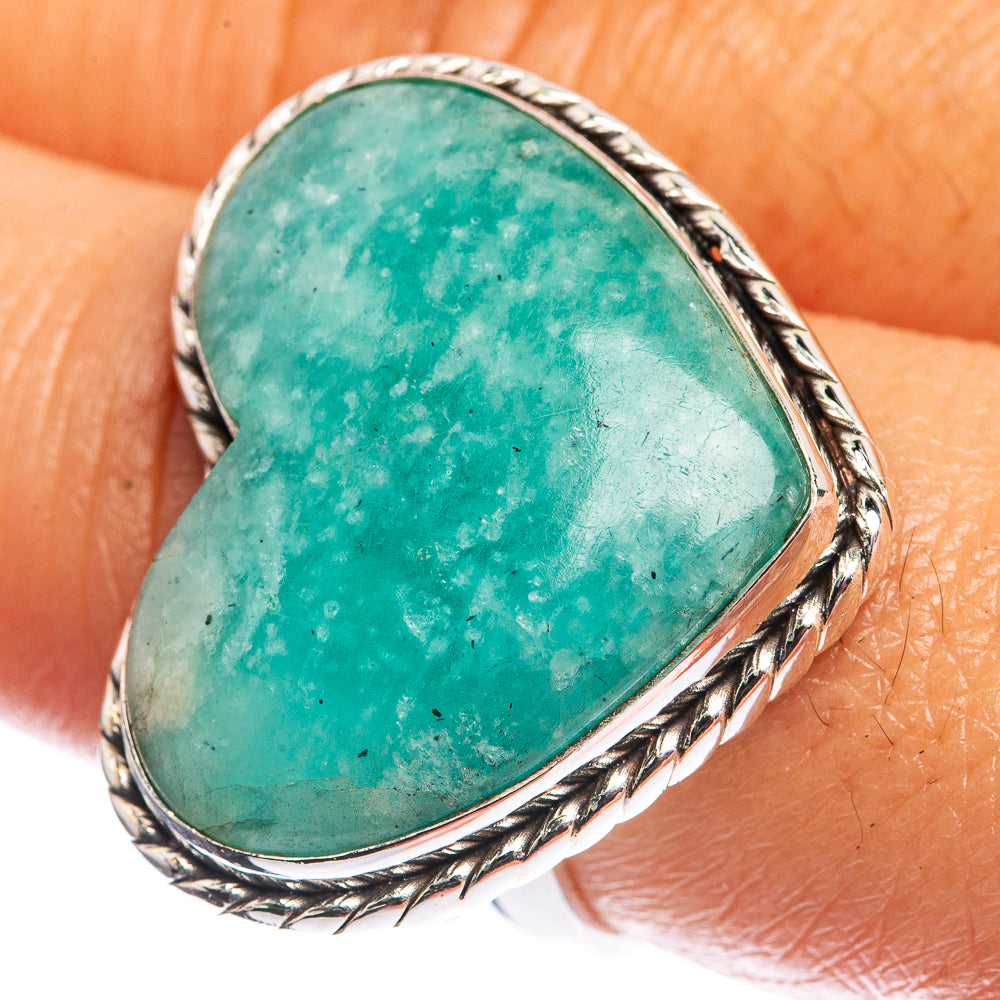 Large Amazonite 925 Sterling Silver Ring Size 8
