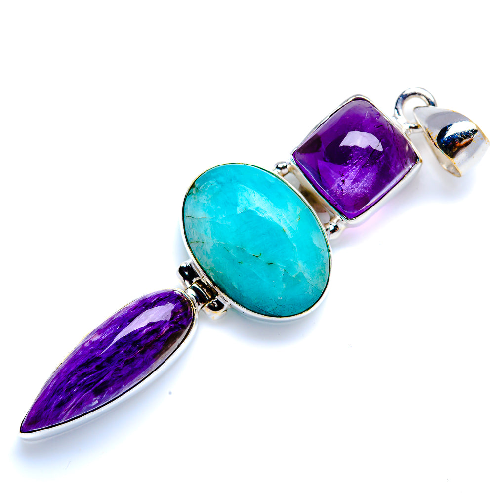 Larimar, Charoite, Amethyst 925 Sterling Silver Pendant 2 1/2" (925 Sterling Silver) PD38350