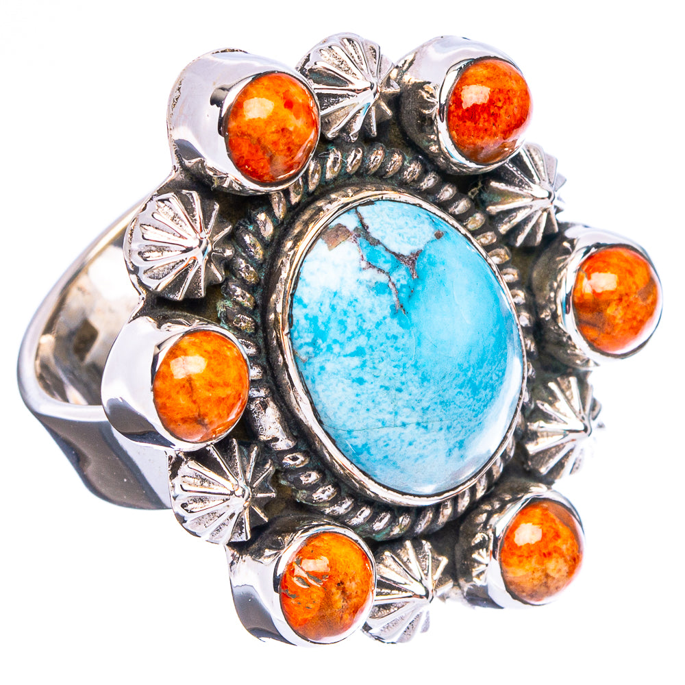 Golden Hills Turquoise Native Style, Sponge Coral Ring Size 6 Adjustable (.925 Sterling Silver) Exclusive