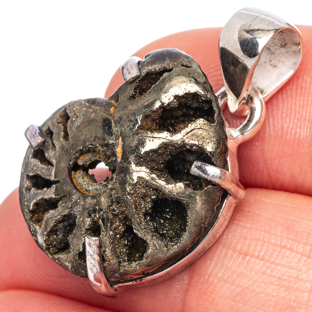 Rare Pyritized Ammonite Pendant 1 1/8" (925 Sterling Silver) P41637