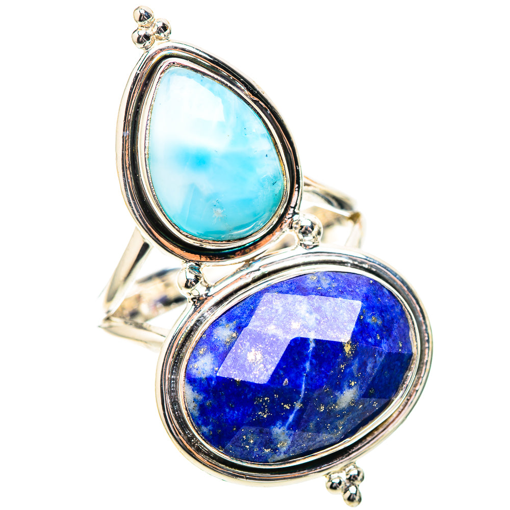 Large Lapis Lazuli, Larimar 925 Sterling Silver Ring Size 10 (925 Sterling Silver) RING139496