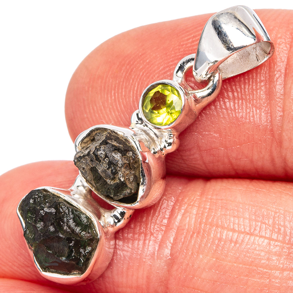 Moldavite, Peridot Pendant 1 1/4" (.925 Sterling Silver)