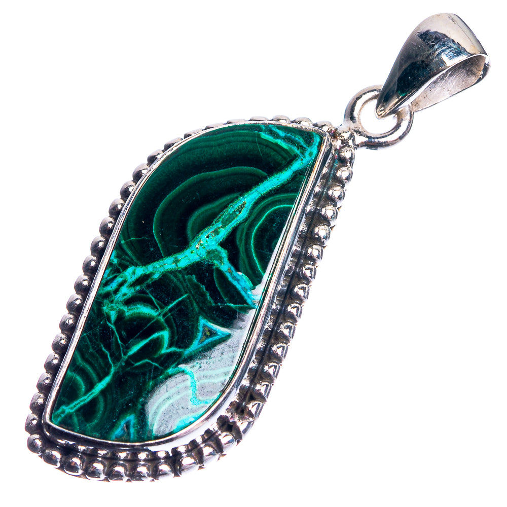 Malachite In Chrysocolla 925 Sterling Silver Pendant 1 5/8"
