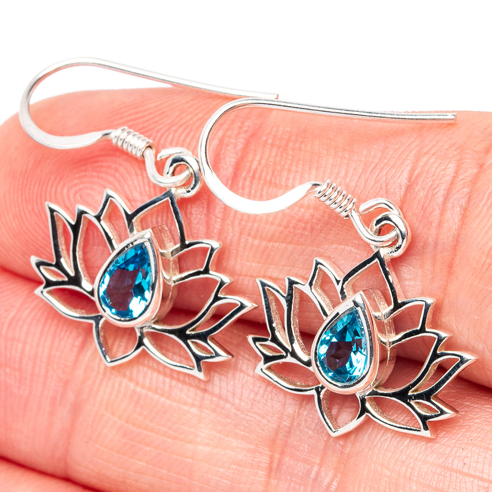 Premium Blue Topaz Lotus Earrings 1 1/4" (925 Sterling Silver) E2706