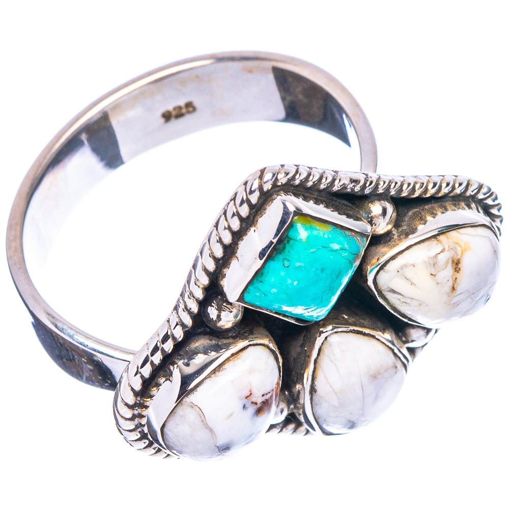 White Buffalo Turquoise Ring Size 8 Adjustable (.925 Sterling Silver)