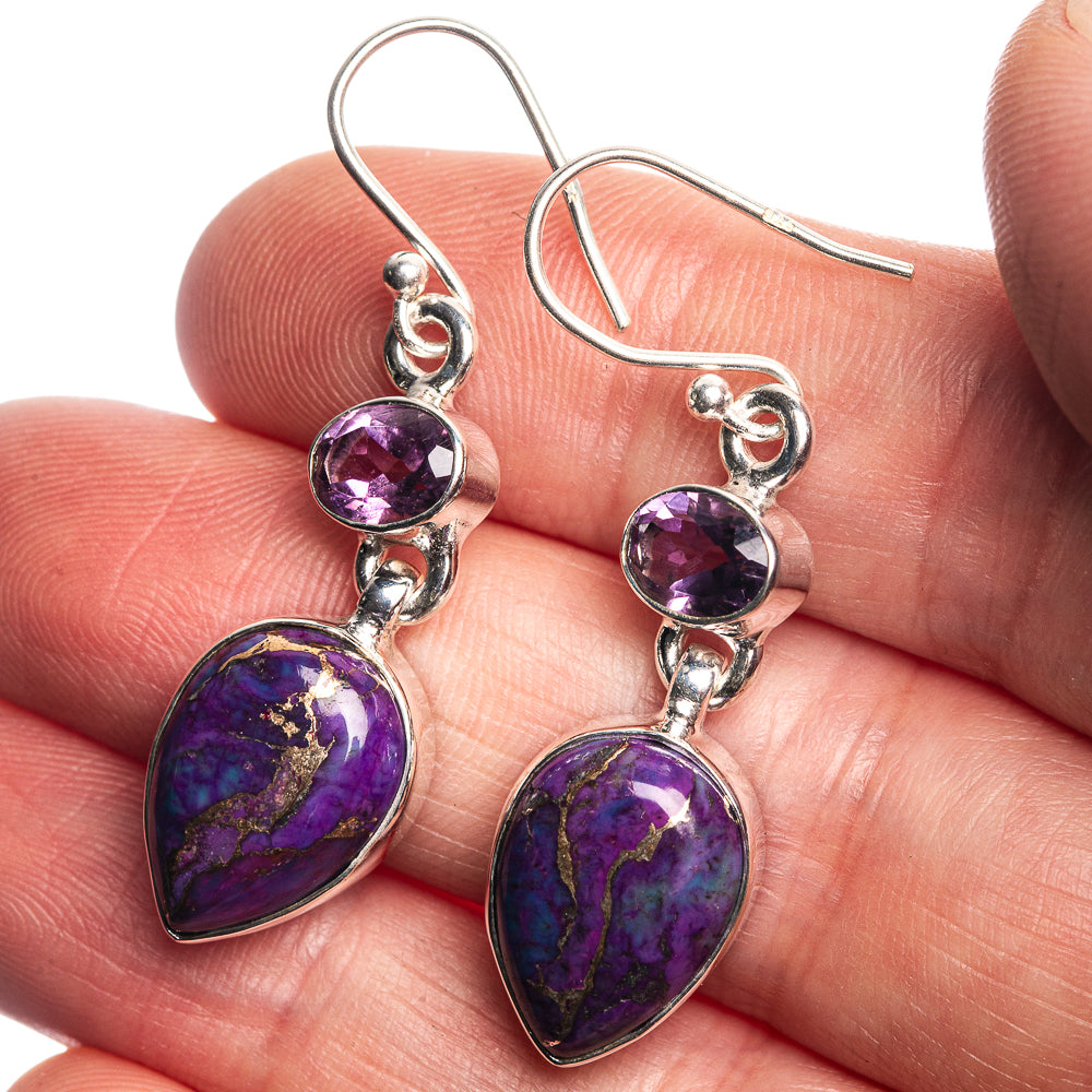 Purple Copper Composite Turquoise, Amethyst 925 Sterling Silver Earrings 1 5/8"