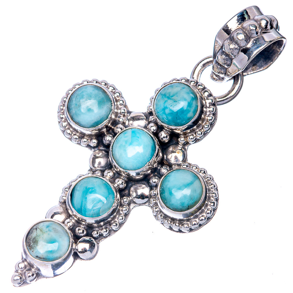 Larimar Cross Pendant 1 5/8" (925 Sterling Silver) P40828