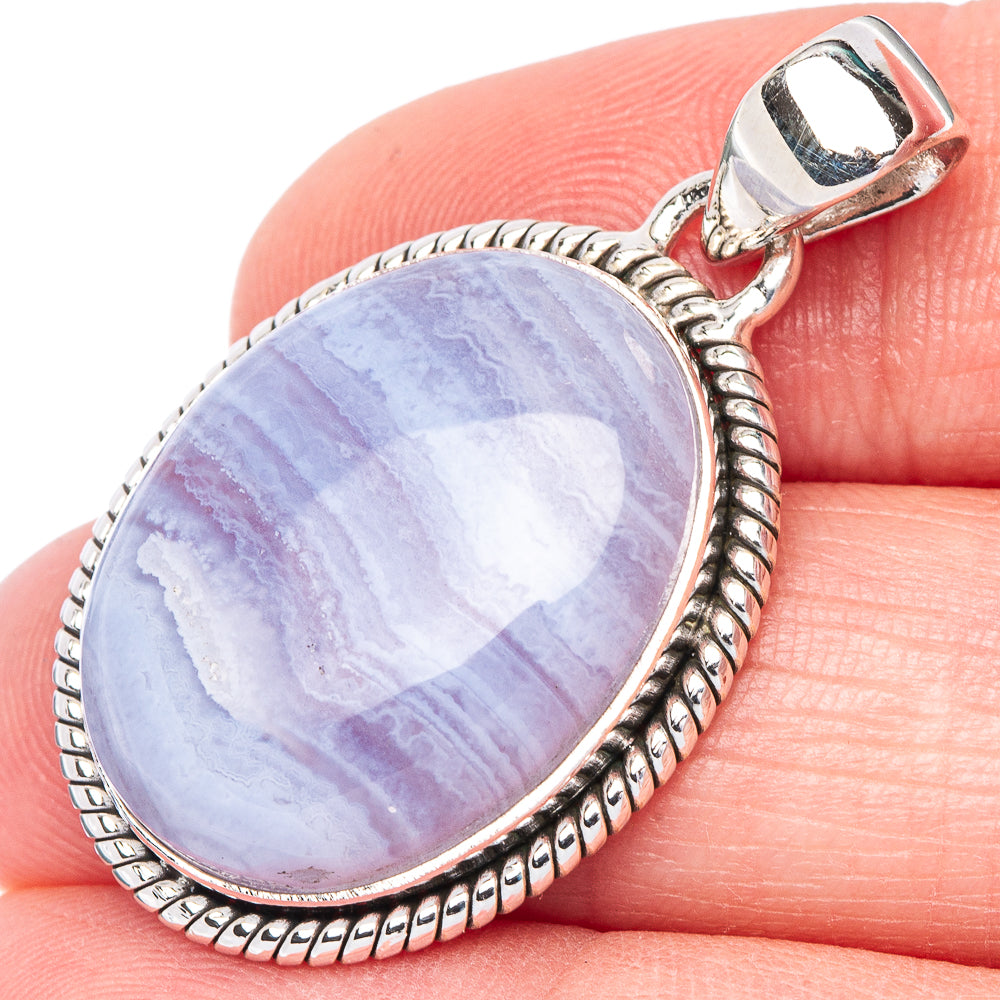 Blue Lace Agate Pendant 1 3/8" (925 Sterling Silver) P40961