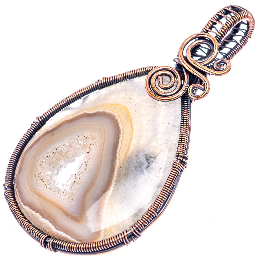 Agate Druzy Slice Wire Wrap Pendant 2 7/8" (Oxidized Copper)