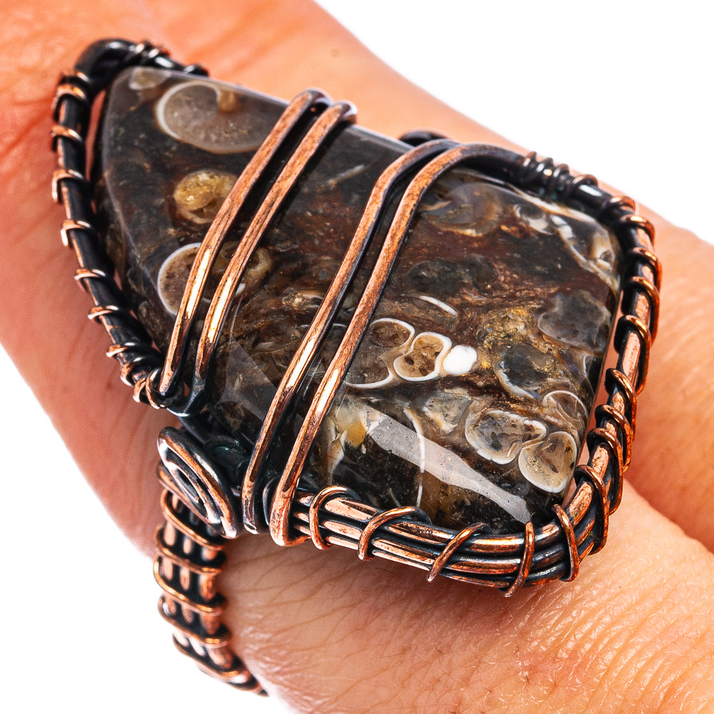 Turritella Agate Wire Wrap Ring Size 8 (Oxidized Copper)