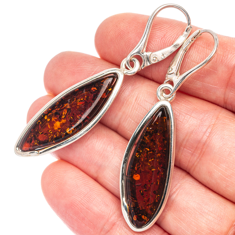 Baltic Amber Earrings 2 1/8" (925 Sterling Silver) E1089